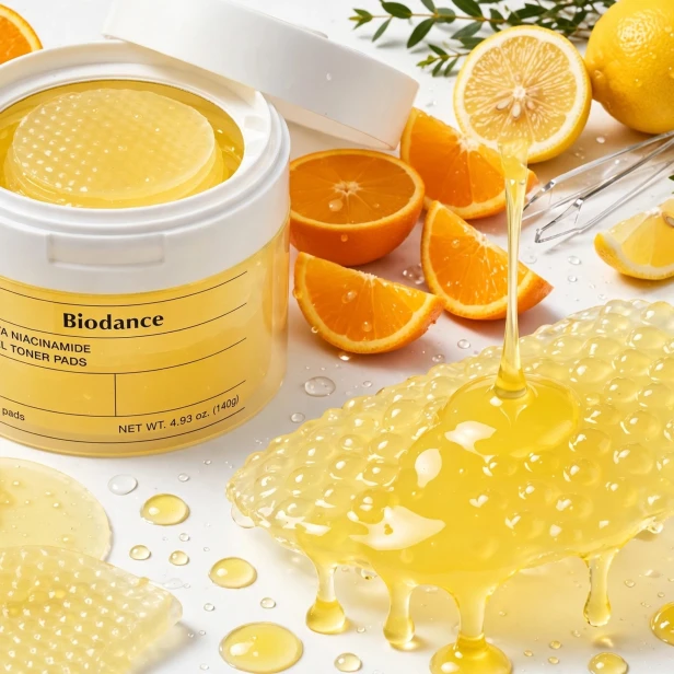 ozświetlona, gładka cera i zredukowane przebarwienia po płatkach Biodance Gel Toner Pads