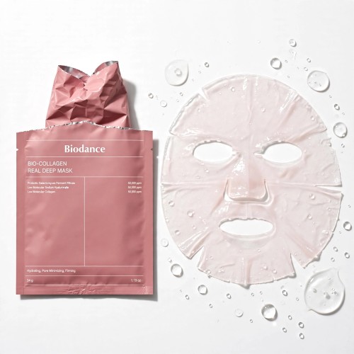 Nakładanie i transformacja maski hydrożelowej z kolagenem Biodance Bio-Collagen Real Deep Mask