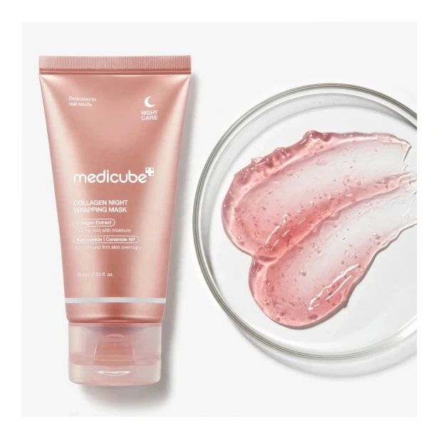 Nakładanie okluzyjnej maski liftingującej na noc Medicube Collagen Night Wrapping Mask