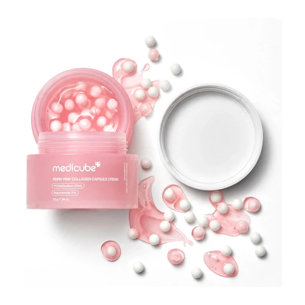 elastyczna, ujędrniona cera i promienny blask pink glow po kremie Medicube PDRN Collagen Capsule Cream