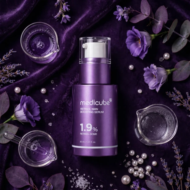 napięta, gładka skóra, spłycone zmarszczki i zwężone pory po serum Medicube Retinol NMN