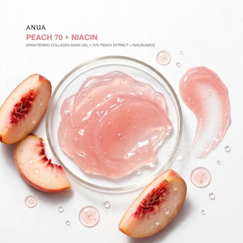 Aplikacja rozświetlającej maski hydrożelowej Anua Peach 70 Niacin Collagen Mas