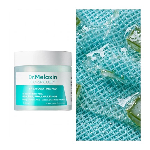Tłoczona faktura dwustronnego płatka złuszczającego Dr. Melaxin BP Exfoliating Pad