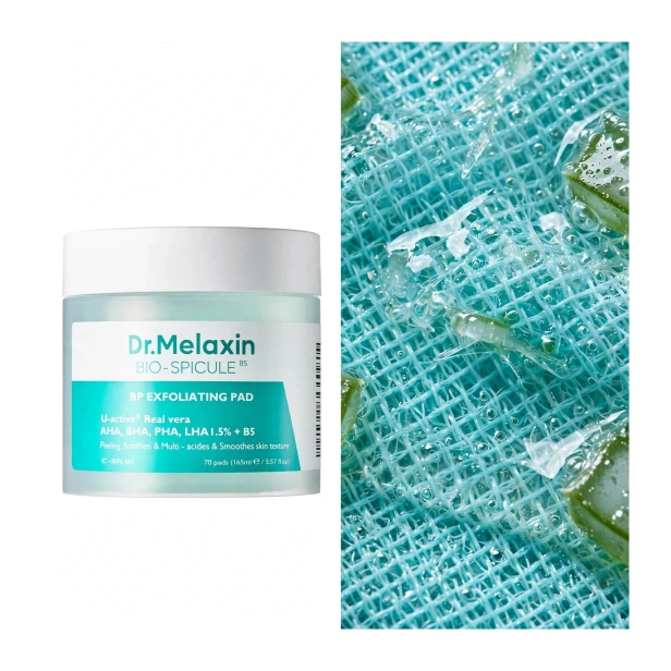 Tłoczona faktura dwustronnego płatka złuszczającego Dr. Melaxin BP Exfoliating Pad