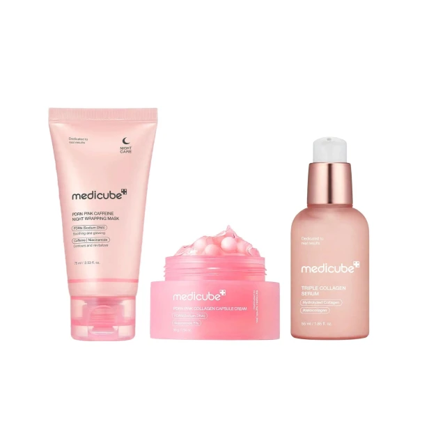 Medicube PDRN &amp; Collagen Pink Trio Set – Zestaw ujędrniający z serum kolagenowym, kremem w kapsułkach i maską na noc SaiL Cosmetics