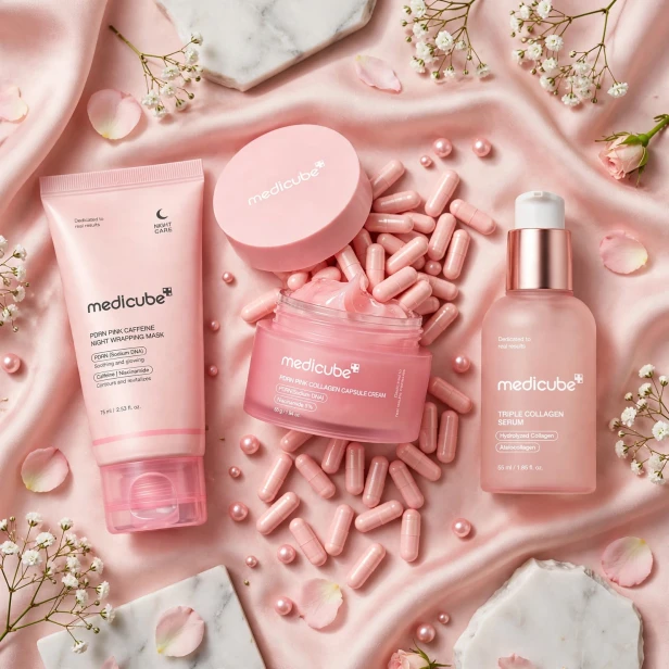napięta, jędrna cera, zredukowane zmarszczki i blask pink glow po zestawie Medicube Pink Trio
