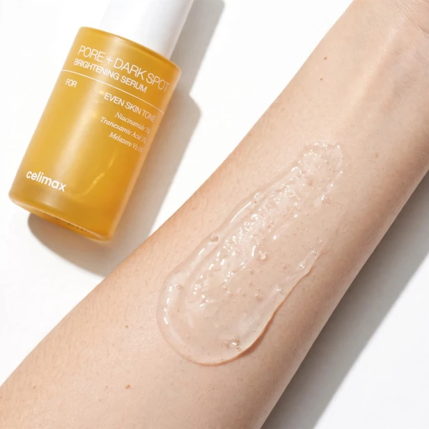 Precyzyjny dozownik pipeta i wodno-żelowa konsystencja serum na przebarwienia Celimax Pore Dark Spot