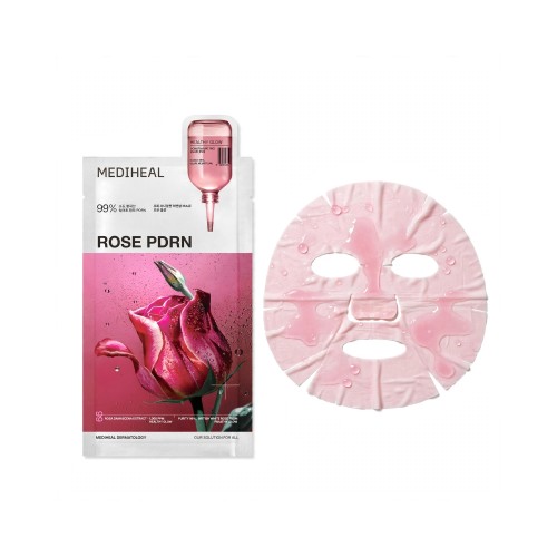 Ultracienka płachta celulozowa maski rozświetlającej Mediheal Rose PDRN Essential Mask