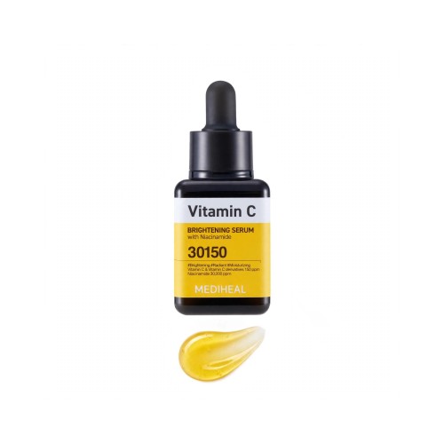 Szklana pipeta i lekka nawilżająco-rozświetlająca konsystencja serum Mediheal Vitamin C Brightening