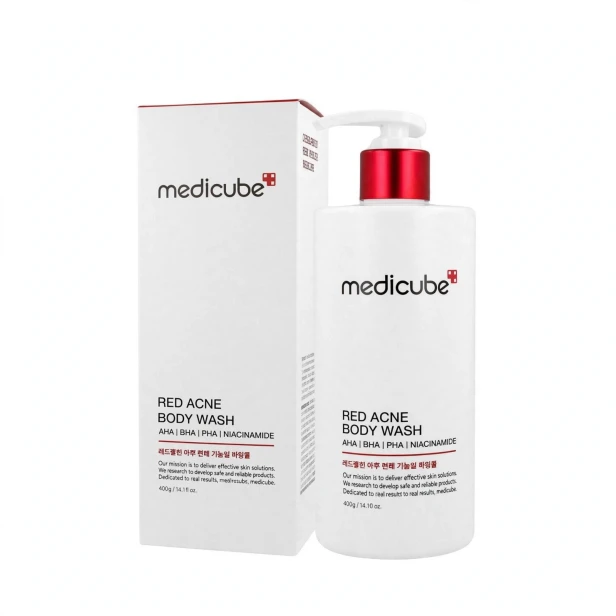 Medicube Red Acne Body Wash – Antybakteryjny żel do mycia ciała na trądzik z kwasami AHA BHA PHA 400g SaiL Cosmetics