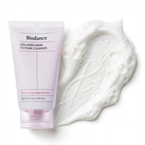 Gęsta kremowa konsystencja maski-pianki z kolagenem i glinką Biodance Cleanser